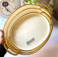 طقم صواني تقديم بيضاوية مع مقابض ذهبية - هاوس (House)