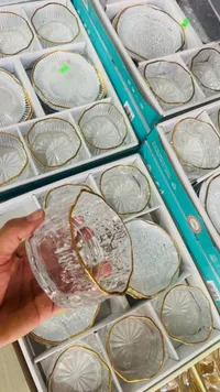 طقم زبادي كريستال بحواف ذهبية