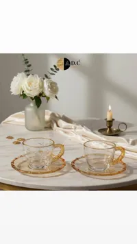 طقم أكواب قهوة زجاجية بتصميم الخيزران - إيه دي سي (A.D.C)