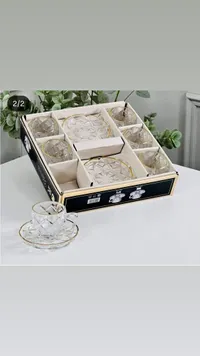 طقم فناجين قهوة زجاجي مزخرف بإطار ذهبي - بي سي (BC Glassware)