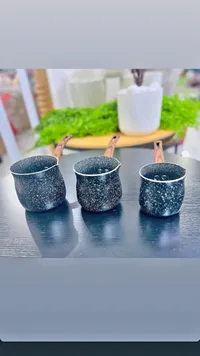 طقم ركوات قهوة جرانيت بمقبض خشبي