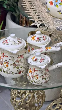 طقم ركوات قهوة سيراميك بنقشة الزهور