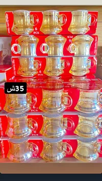 طقم فناجين قهوة زجاجية ملونة - 6 قطع - سوق غزة