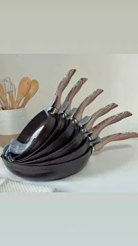 طقم مقالي جرانيت بمقابض خشبية