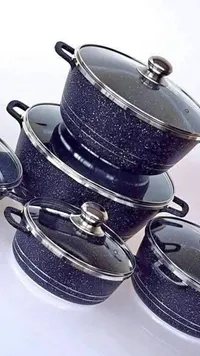 طقم طناجر جرانيت فاخر - أزرق مرقط