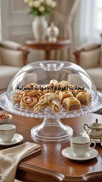 صحن تقديم حلويات زجاجي بغطاء - محلات عزيزة
