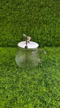 كوب زجاجي بتصميم الدب مع غطاء وملعقة