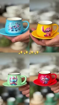 طقم فناجين قهوة بتصاميم ستيتش الملونة