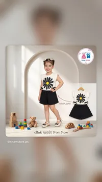 طقم صيفي بناتي بتصميم زهرة - شام ستور (Sham Store)