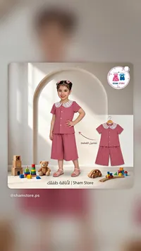 طقم صيفي بناتي بياقة دانتيل - شام ستور (Sham Store)