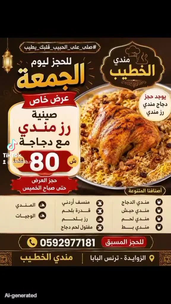 صينية رز مندي مع دجاجة - مندي الخطيب - مطابخ شرقية - سوق غزة