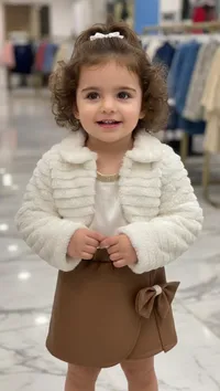 فستان أطفال بمعطف فرو كريمي