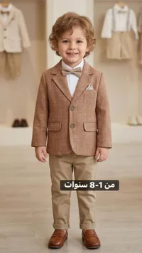بدلة أطفال فاخرة - جاكيت وبنطال بني