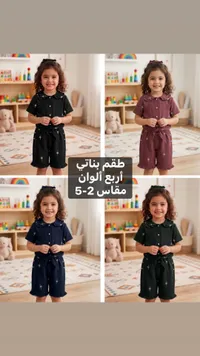 طقم بناتي صيفي بياقة دائرية