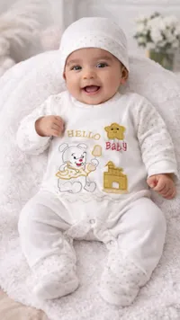 طقم ملابس أطفال قطعة واحدة مع قبعة - هالو بيبي (Hello Baby)