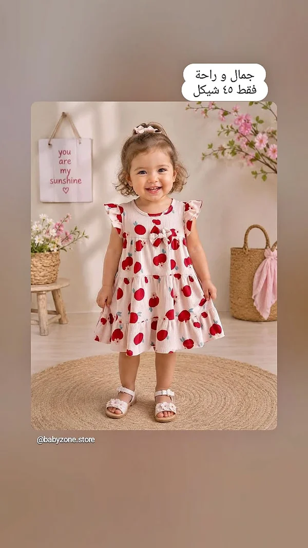 فستان أطفال بطبعات فواكه (babyzone.store) - ملابس أطفال - سوق غزة