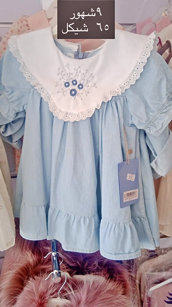 فستان أطفال أزرق مطرز (Baby Dress) - ملابس أطفال - سوق غزة