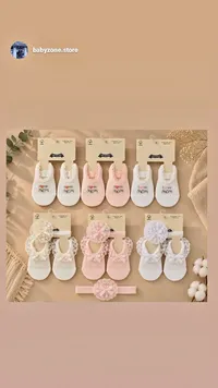 جوارب أطفال مزينة بالدانتيل مع ربطة رأس - بيبي زون (babyzone.store)
