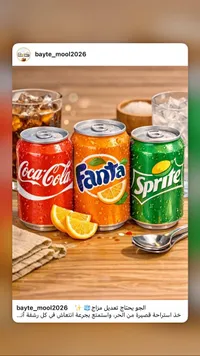 مشروبات غازية متنوعة - كوكاكولا وفانتا وسبرايت (Coca-Cola, Fanta, Sprite)