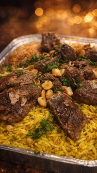 وجبة أرز باللحم والمكسرات