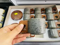 طقم أكواب سيراميك مع حامل خشبي