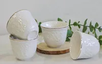 فنجان  سيراميك بيضاء محفوفة - طقم 4 أكواب