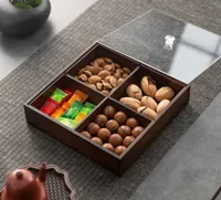 صندوق تقديم خشبي مقسم مع غطاء شفاف