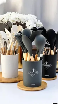 طقم أدوات مطبخ سيليكون مع حامل - كيتشن سيت (Kitchen Set)