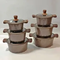طقم طناجر جرانيت فاخر بتصميم خشبي