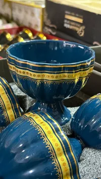 طقم أوعية سيراميك أزرق ذهبي