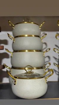طقم أواني طهي بيج وذهبي - 4 قطع