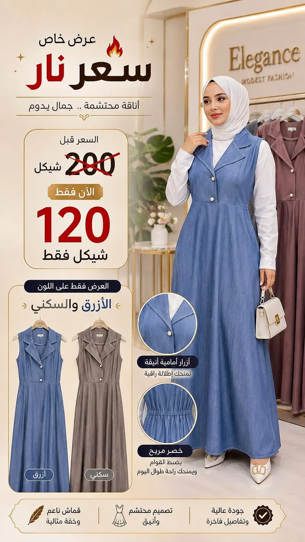 فستان نسائي طويل - Elegance - ملابس نسائية - سوق غزة