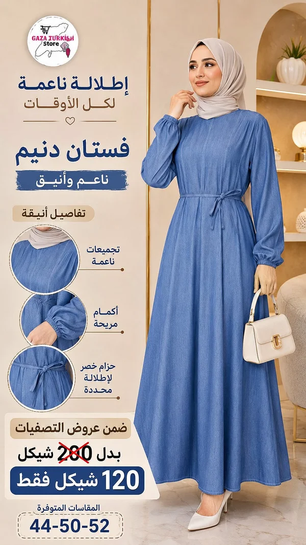 فستان دنيم ناعم وأنيق - ملابس نسائية - سوق غزة