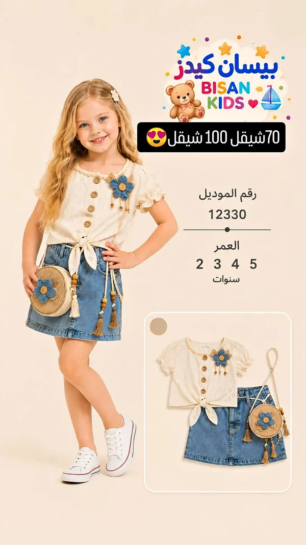 طقم بناتي - بيسان كيدز (Bisan Kids) - ملابس أطفال - سوق غزة