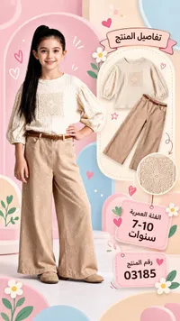 طقم بناتي بلوزة وبنطلون واسع (03185)