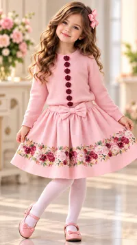 طقم بناتي وردي مزين بالورود (Little Princess)