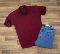 طقم قميص عنابي وبنطال جينز أزرق - دينييم كار (Denim Gar)