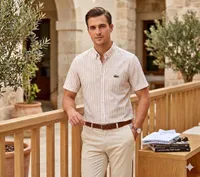 قميص رجالي مقلم بأكمام قصيرة - لاكوست (Lacoste)