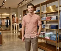 قميص رجالي مقلم بأكمام قصيرة - تومي هيلفيغر (Tommy Hilfiger)