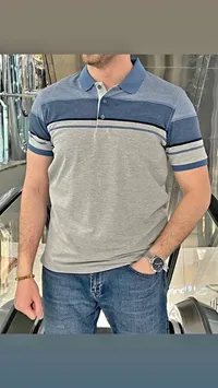 قميص بولو رجالي مخطط بألوان متدرجة
