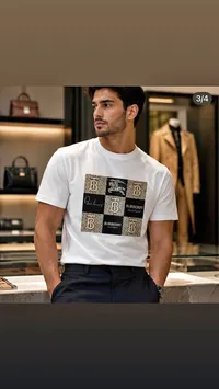 تيشيرت رجالي بطبعة مربعات وشعار بربري (Burberry)
