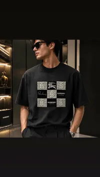 تيشيرت رجالي أسود بطبعة شعار بربري (Burberry)