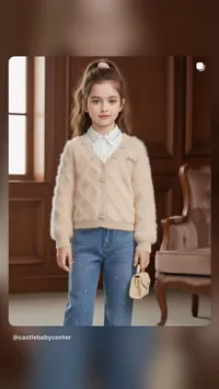 كارديجان صوف ناعم للأطفال بزر لؤلؤي