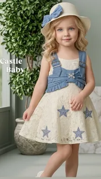 فستان صيفي مزين بالنجوم مع قبعة - كاسل بيبي (Castle Baby)