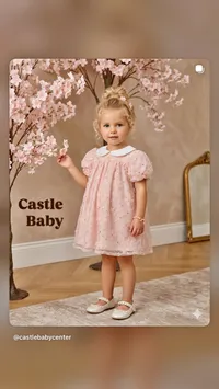 فستان طفلة وردي مزين بالترتر - كاسل بيبي (Castle Baby)