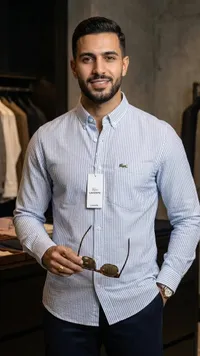 قميص رجالي مقلم بأكمام طويلة - لاكوست (Lacoste)
