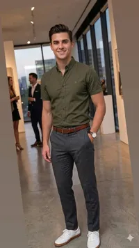 قميص رجالي كاجوال بأكمام قصيرة - تومي هيلفيغر (Tommy Hilfiger)