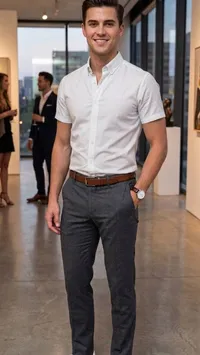 طقم ملابس رجالي كاجوال - قميص أبيض وبنطال رمادي