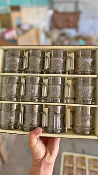 طقم أكواب زجاجية بنقوش بارزة