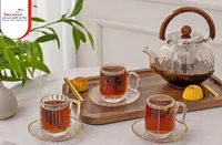 طقم أكواب شاي وقهوة زجاجي مع إبريق - بولبول سات